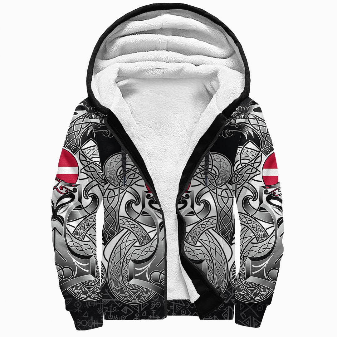 Viking Sherpa Hoodie - Denmark Mjolnir and Double Dragon RLT12 - Wonder Print Shop