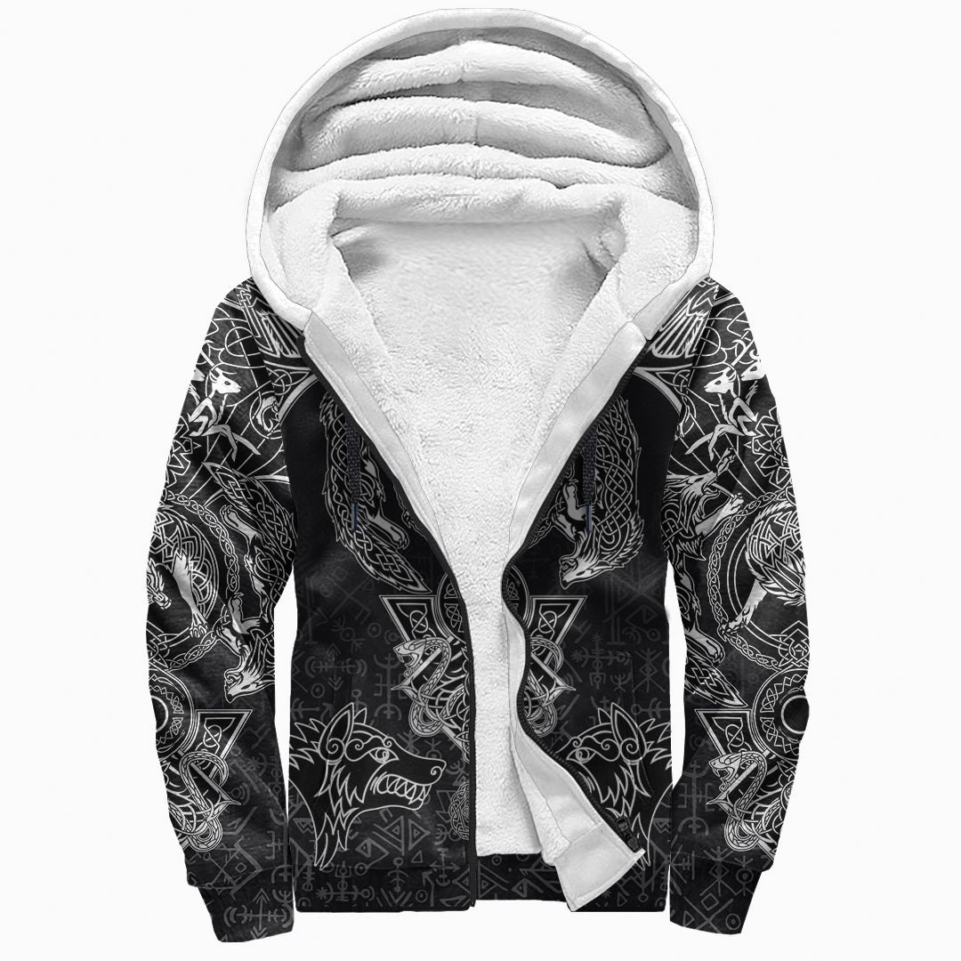 Viking Sherpa Hoodie - Fenrir and Skoll and Hati RLT12 - Wonder Print Shop