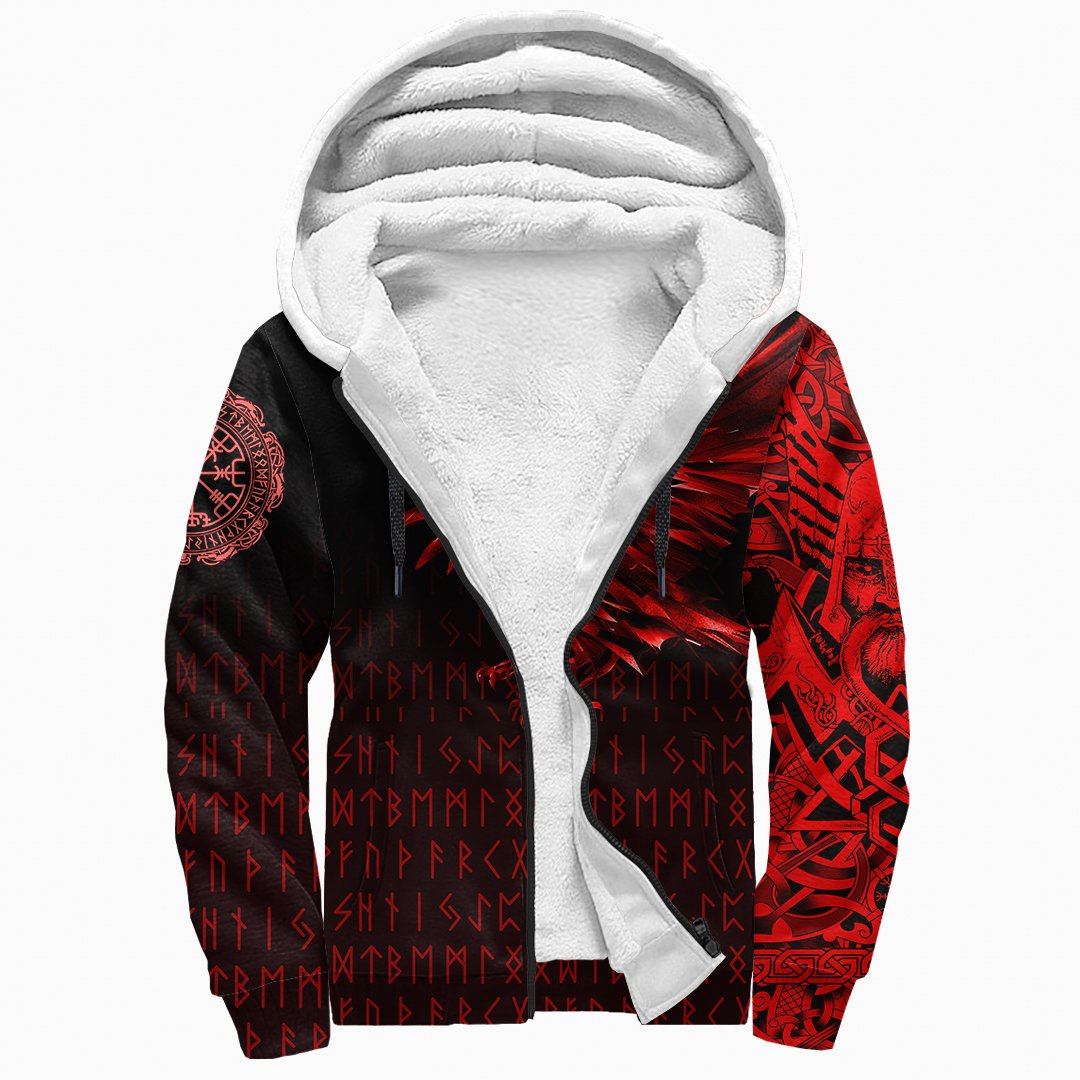 Viking Sherpa Hoodie - The Raven Of Odin Rune, Red RLT12 - Wonder Print Shop