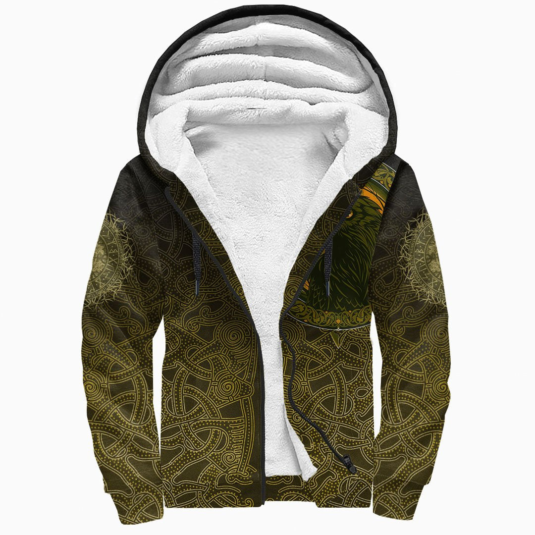 Viking Sherpa Hoodie, Ethnic Odin Raven Gold RLT12 - Wonder Print Shop