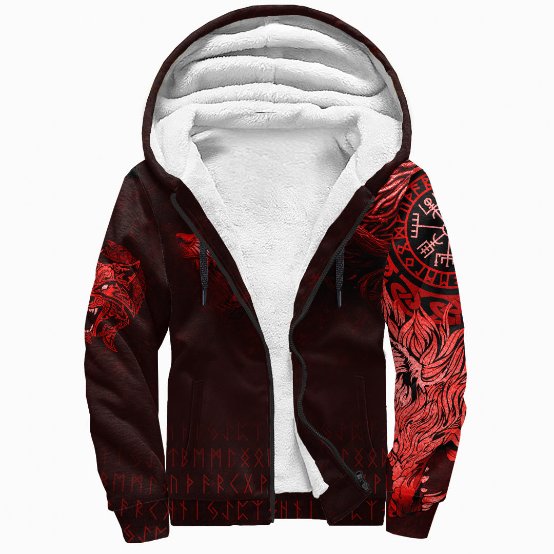 Viking Sherpa Hoodie - Fenrir Wolf Red RLT12 - Wonder Print Shop
