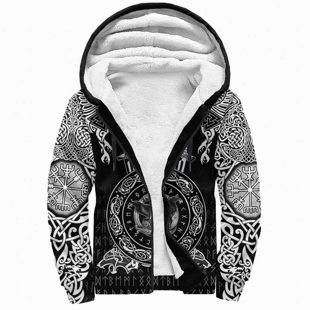Viking Sherpa Hoodie - Huginn and Muniin With Mjolnir RLT12 - Wonder Print Shop