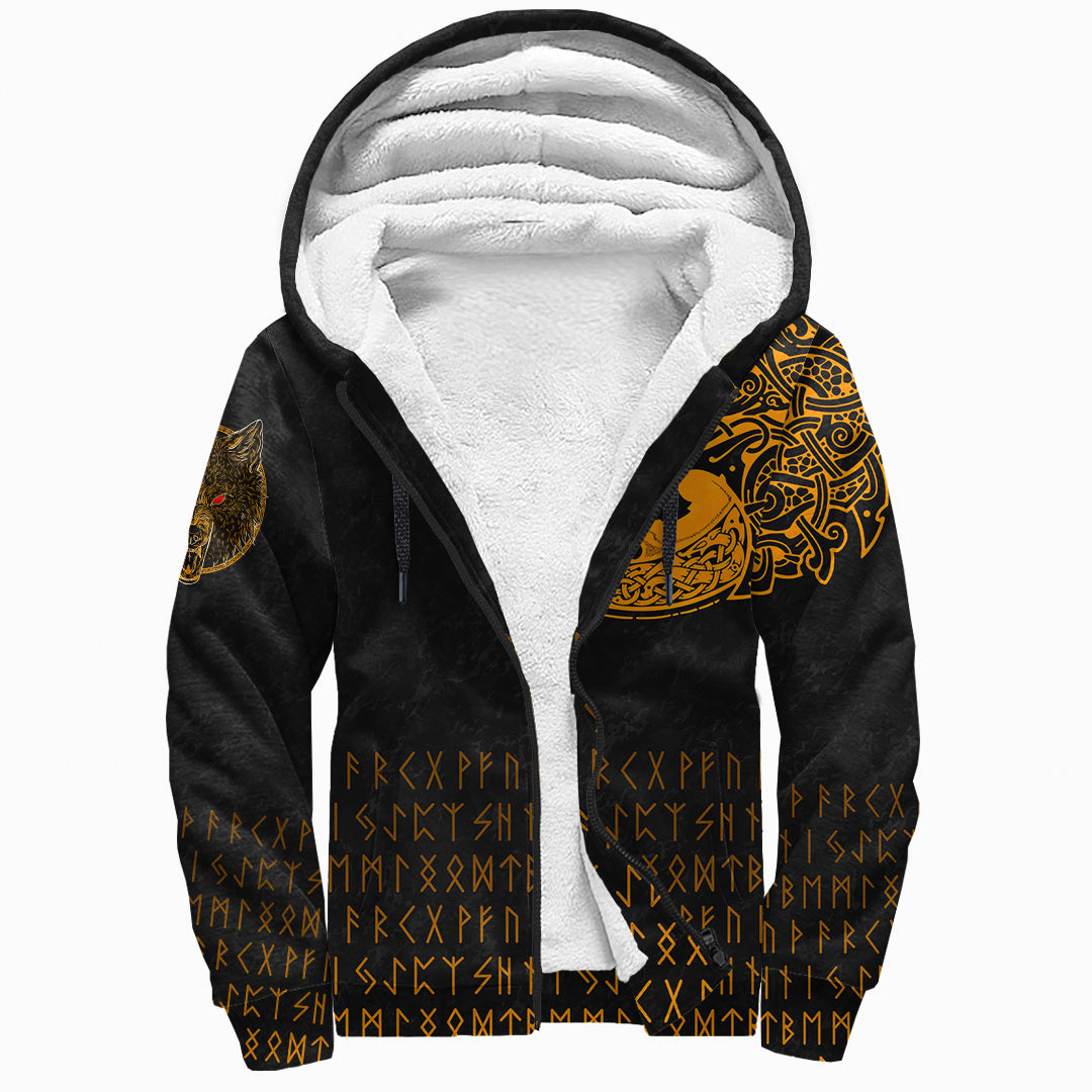 Viking Sherpa Hoodie - Fenrir Wolf Orange RLT12 - Wonder Print Shop