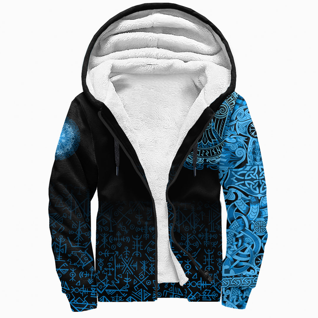 Viking Sherpa Hoodie - Raven Celtic Cyan RLT12 - Wonder Print Shop