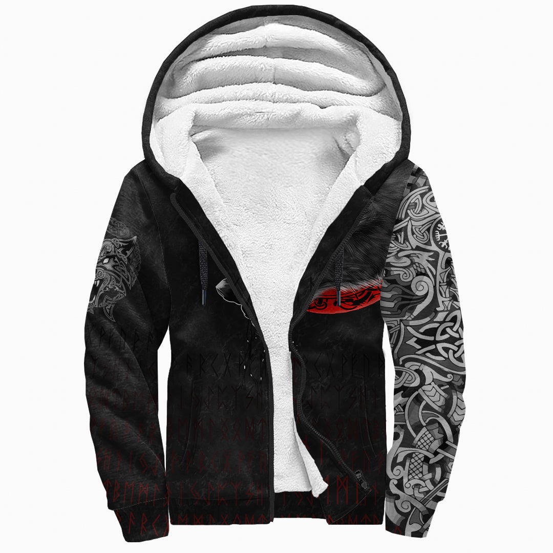 Viking Sherpa Hoodie - Wolf and Blood Moon RLT12 - Wonder Print Shop
