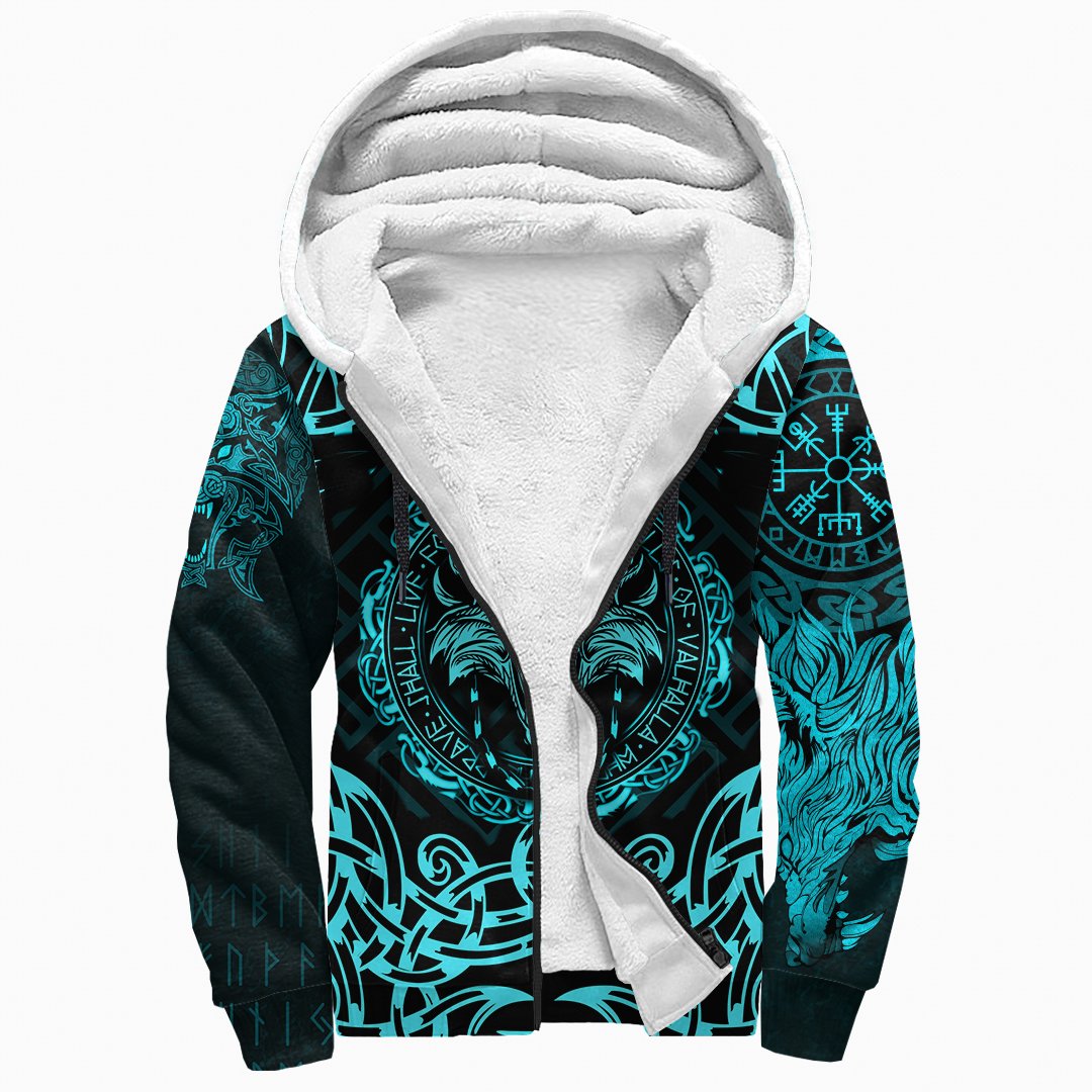 Viking Sherpa Hoodie - Fenrir Viking Cyan 3D RLT12 - Wonder Print Shop