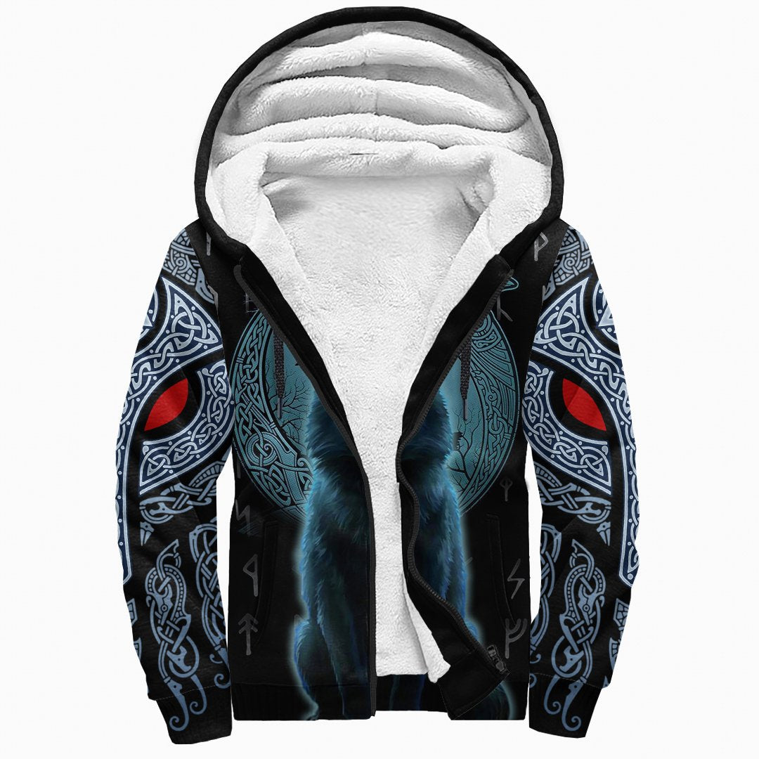 Viking Sherpa Hoodie, Fenrir Viking Wolf and Moon RLT12 - Wonder Print Shop