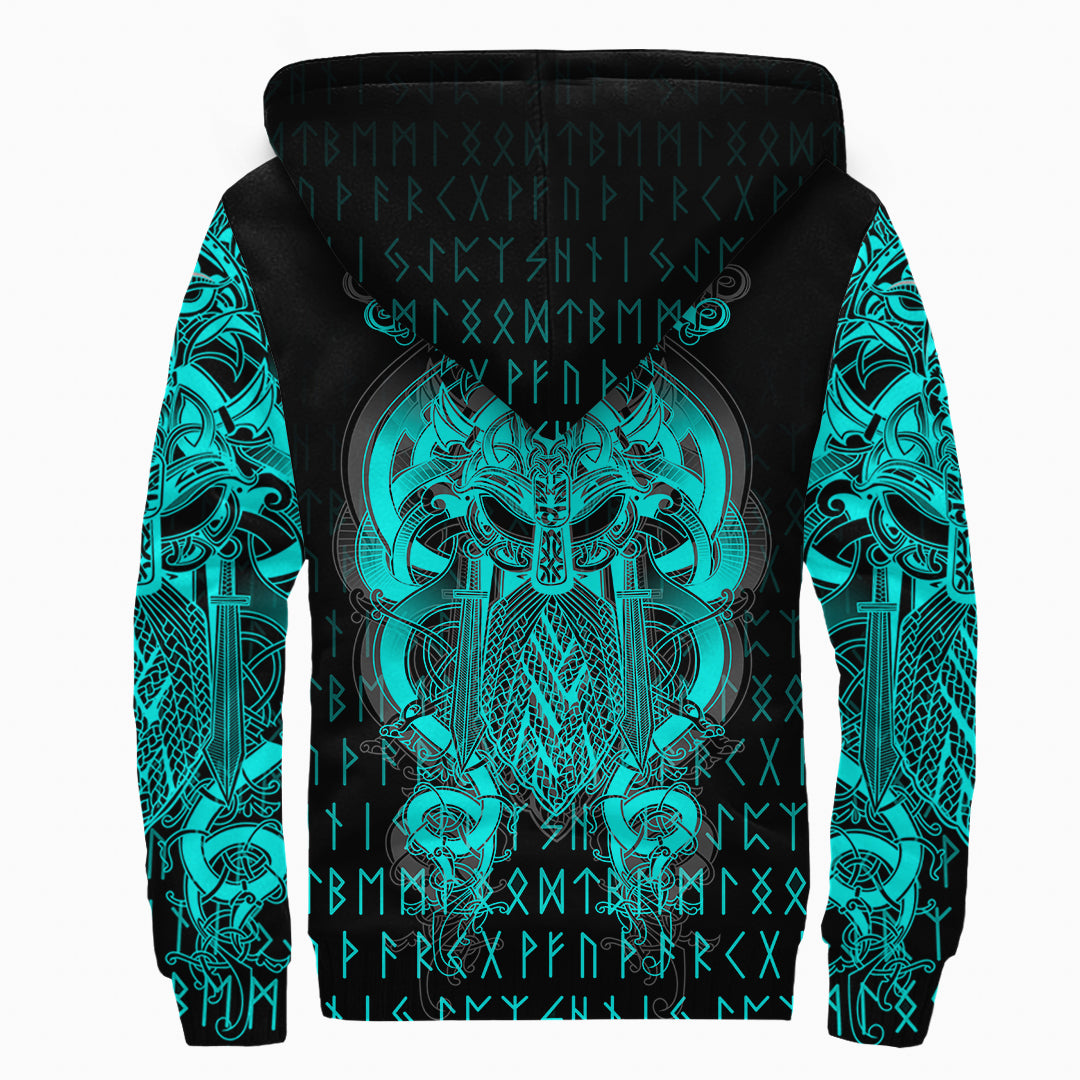 Viking Tyr Tattoo Cyan Sherpa Hoodie RLT12 - Wonder Print Shop