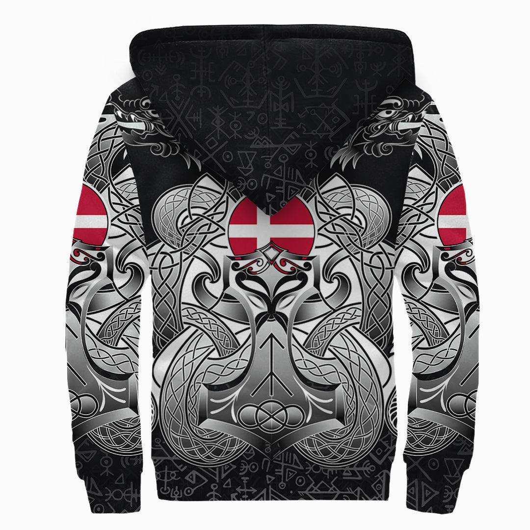 Viking Sherpa Hoodie - Denmark Mjolnir and Double Dragon RLT12 - Wonder Print Shop