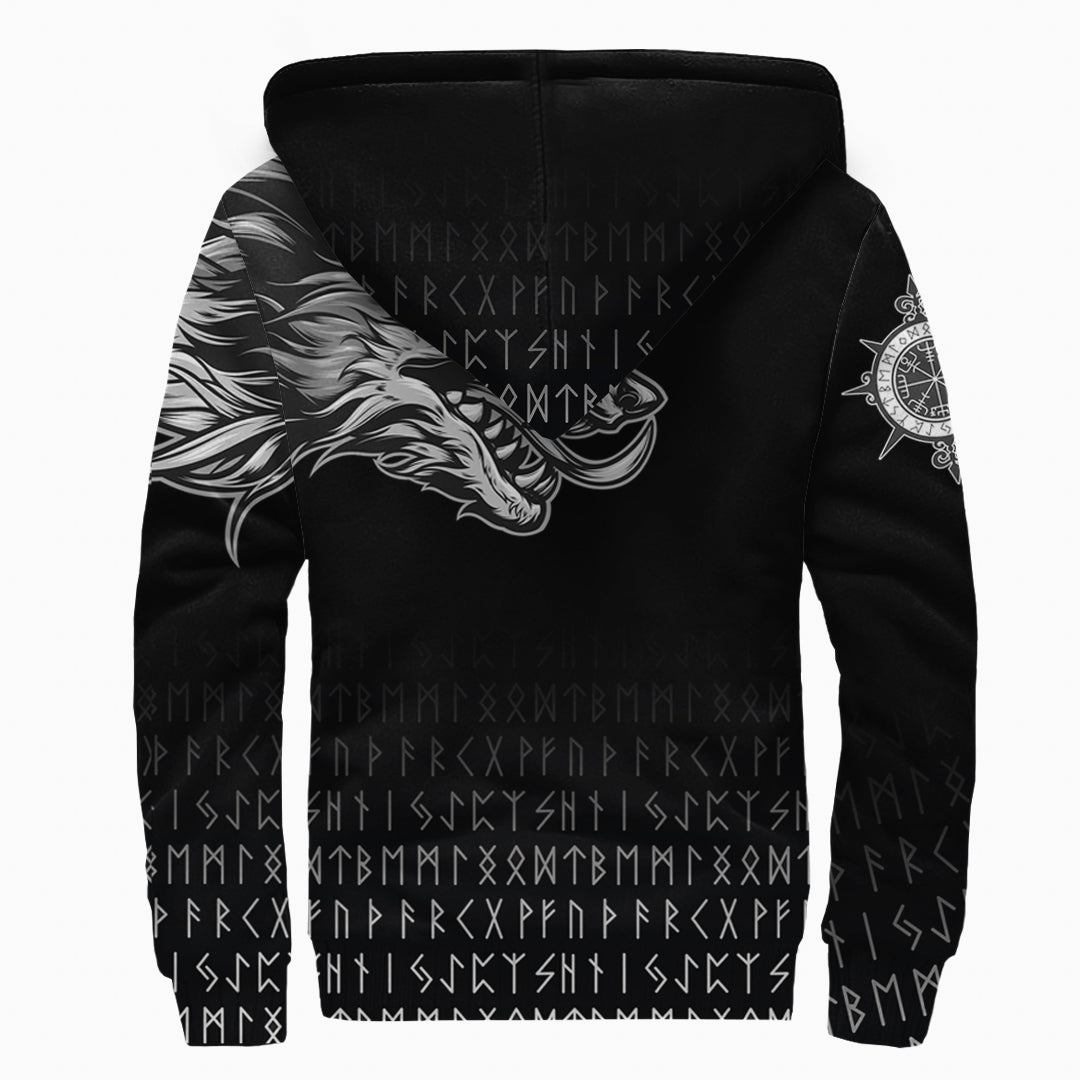 (Custom) Viking Sherpa Hoodie Fenrir Wolf Near Shoulder RLT12 - Wonder Print Shop
