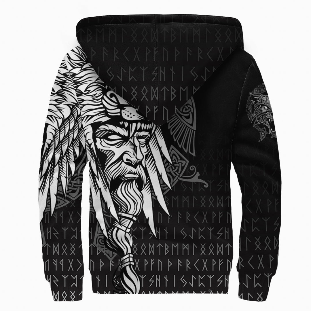 (Custom) Viking Sherpa Hoodie Odin Raven And Fenrir On Hand RLT12 - Wonder Print Shop
