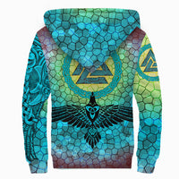 Viking Sherpa Hoodie - Raven Of Odin and Drakkar On Fire On Vignette Cyan Valknut RLT12 - Wonder Print Shop