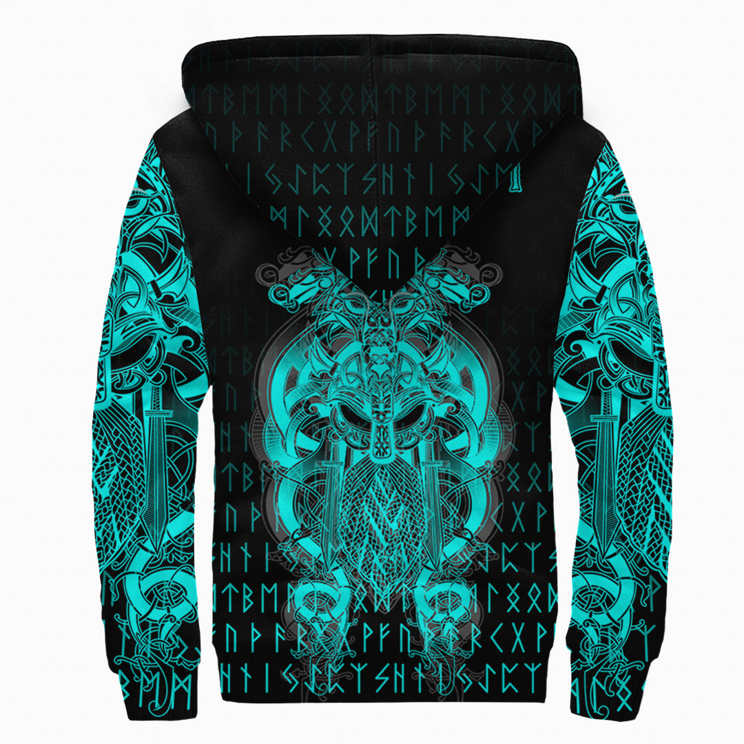 (Custom ) Viking Tyr Tattoo Cyan Sherpa Hoodie RLT12 - Wonder Print Shop