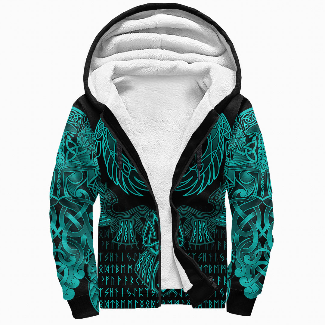 Viking Sherpa Hoodie Raven Of Odin Cyan RLT12 - Wonder Print Shop