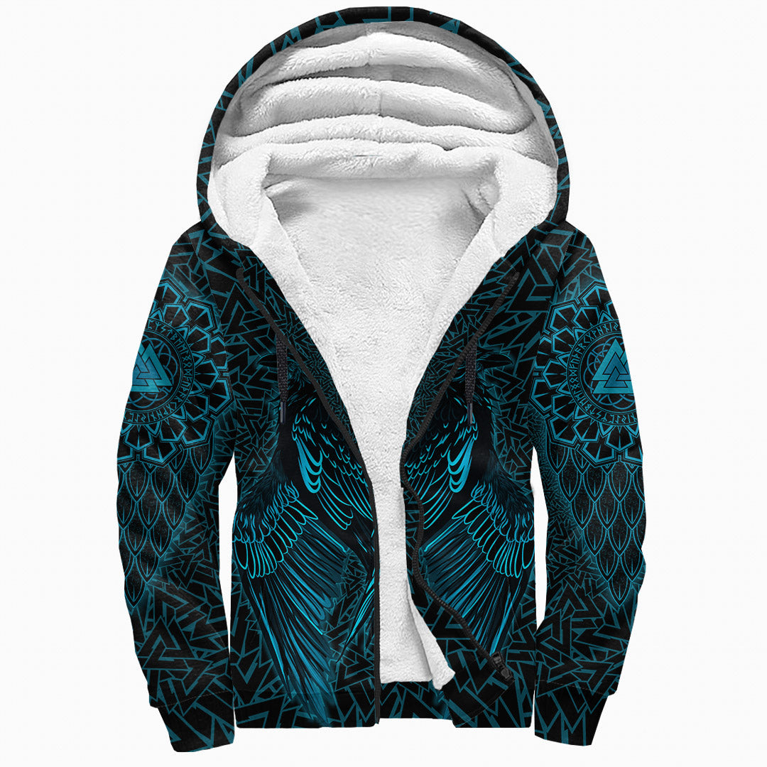 Viking Sherpa Hoodie Raven Valknut Cyan RLT12 - Wonder Print Shop