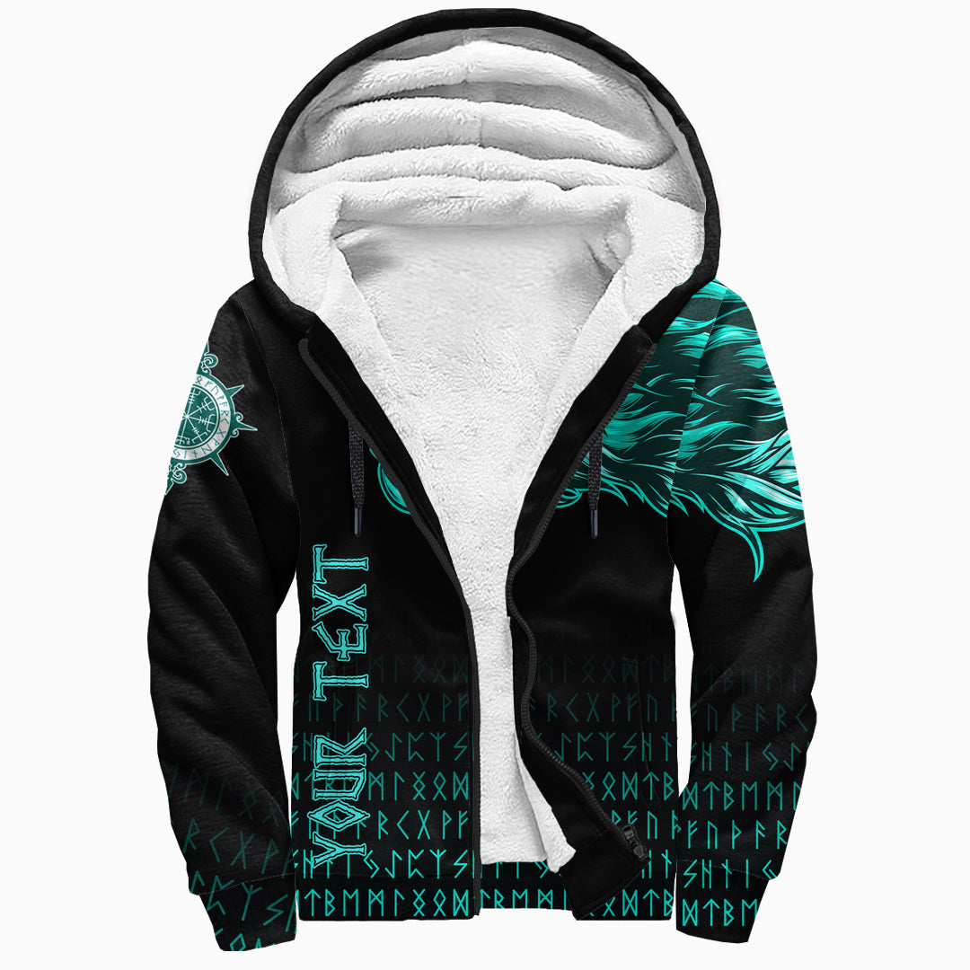 (Custom) Viking Sherpa Hoodie Fenrir Wolf Cyan Near Shoulder RLT12 - Wonder Print Shop