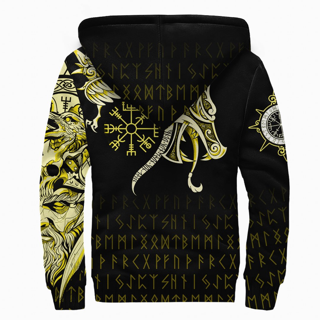 Viking Sherpa Hoodie, Fenrir Raven and Vegvisir Tattoo Yellow RLT12 - Wonder Print Shop