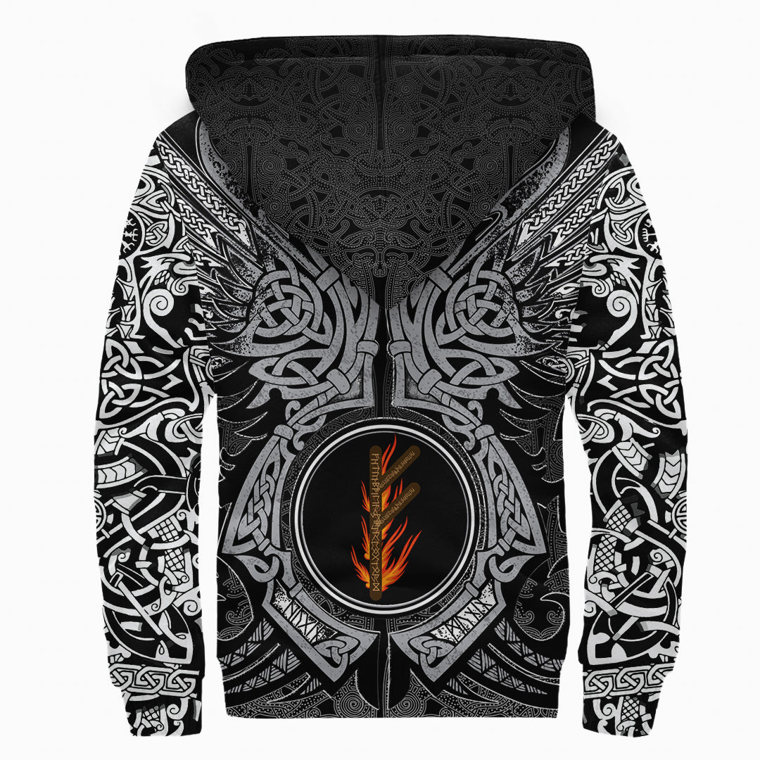 Copy Of Viking Sherpa Hoodie - Fehu Rune, Raven Tattoo RLT12 - Wonder Print Shop