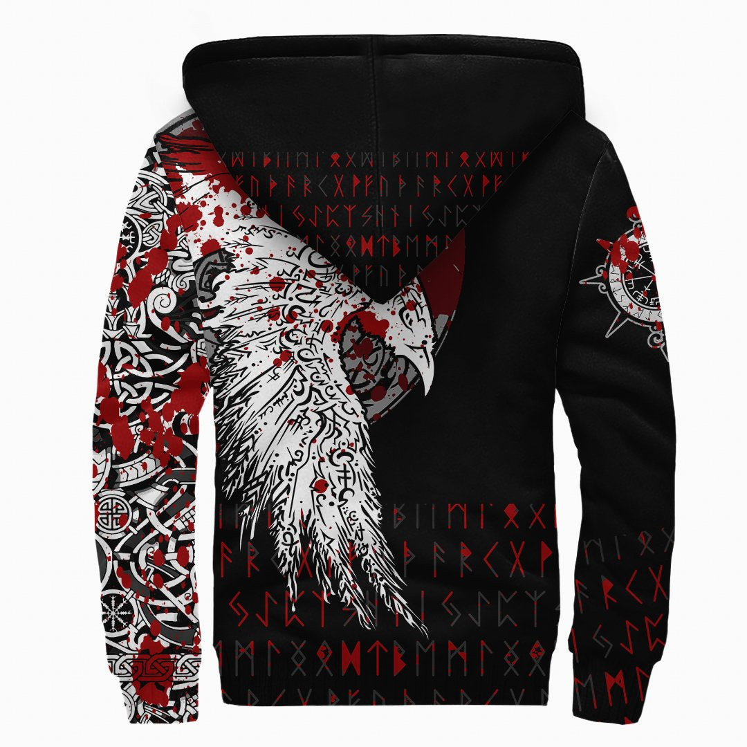 Custom Viking Sherpa Hoodie - Mystical Raven Tattoo Blood RLT12 - Wonder Print Shop