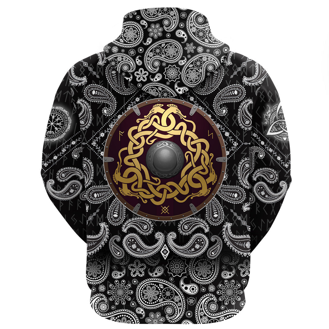 Viking Hoodie Shield with Bandana Paisley Style RLT12 - Wonder Print Shop