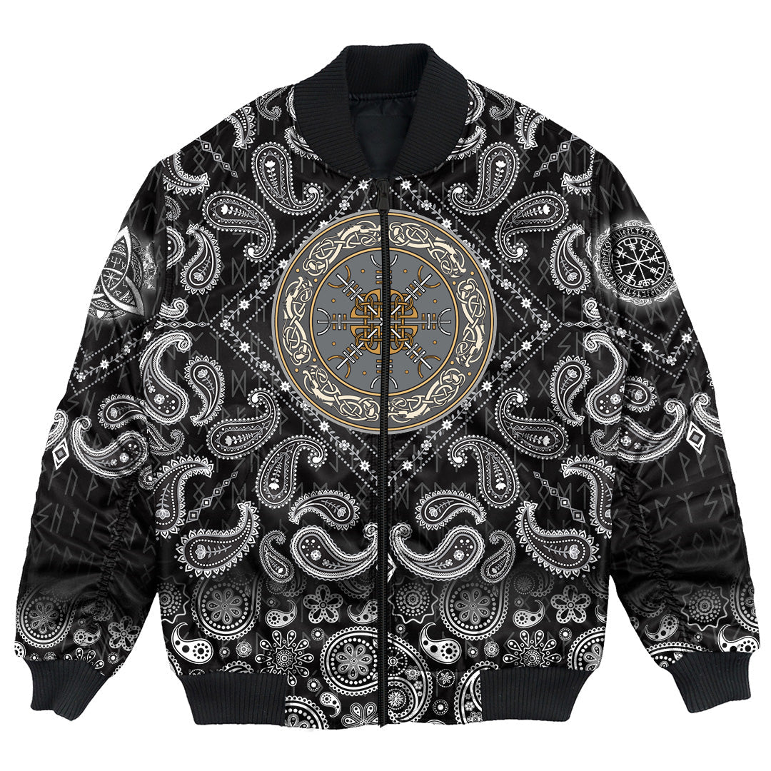 Viking Bomber Jacket Shield Celtic Helm of Awe with Bandana Paisley Style RLT12 - Wonder Print Shop