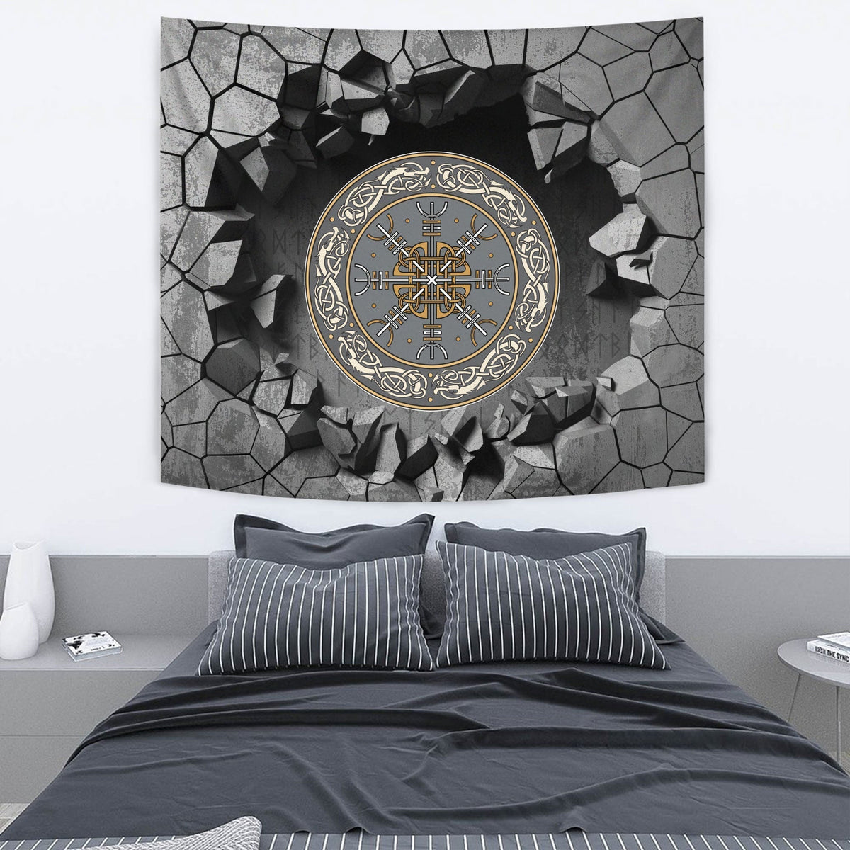Viking Tapestry - Scandinavian Shield With Northern Runes Old Norse Alphabet Tapestry RLT12 - Wonder Print Shop