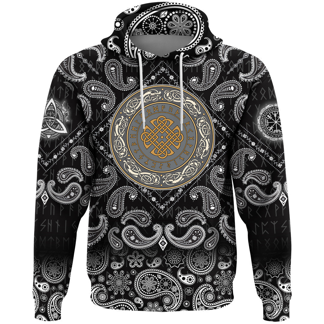 Viking Hoodie Shield Scandinavian Pattern with Bandana Paisley Style RLT12 - Wonder Print Shop
