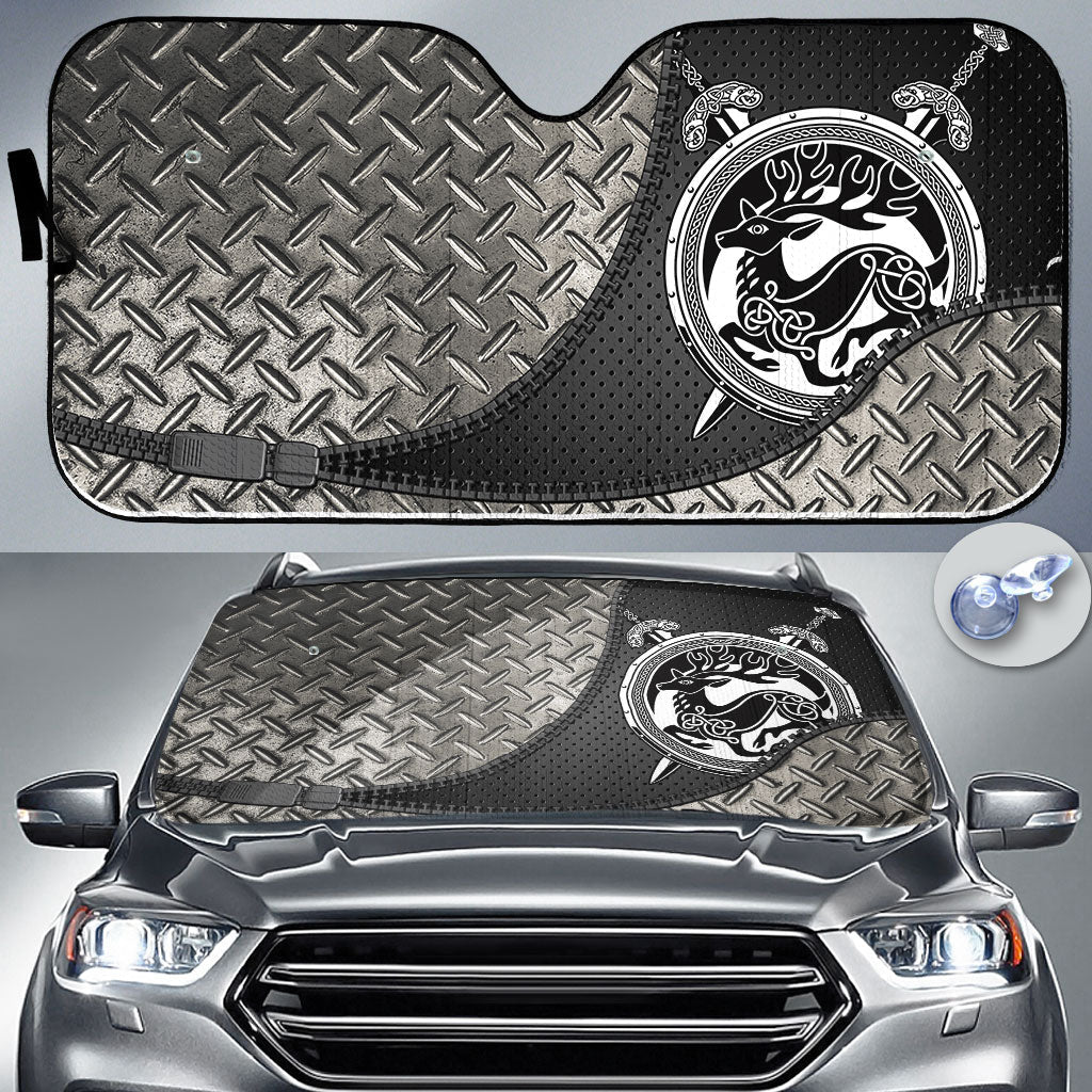 viking-auto-sun-shades-shield-with-deer-crest-and-crossing-swords-auto-sun-shades