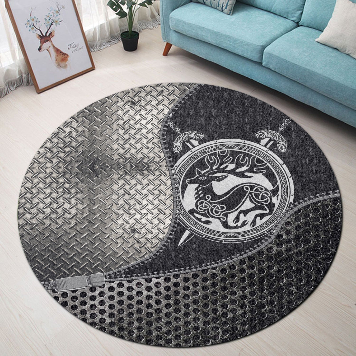 viking-carpet-shield-with-deer-crest-and-crossing-swords-round-carpet