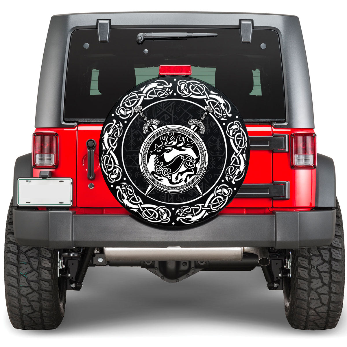 Viking Shield With Deer Crest and Crossing Swords Viking Spare Tire Cover RLT12 - Wonder Print Shop