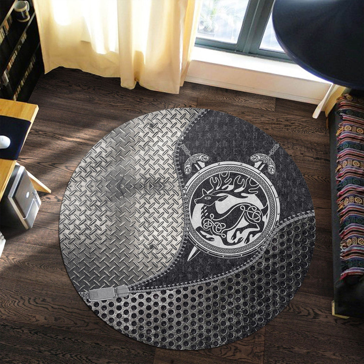 viking-carpet-shield-with-deer-crest-and-crossing-swords-round-carpet