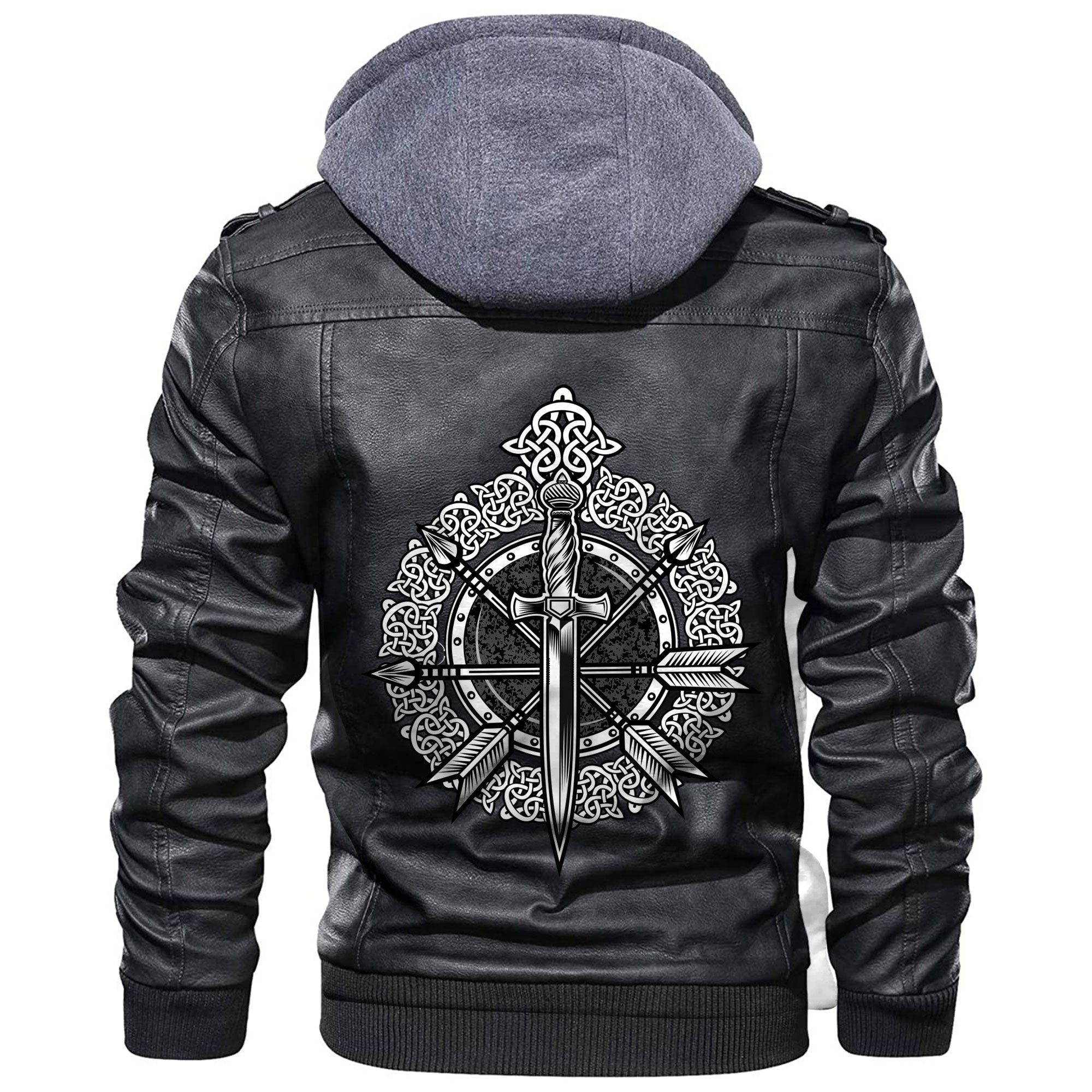 Viking Shield Sword and Arrow Tattoo Leather Jacket RLT12 - Wonder Print Shop