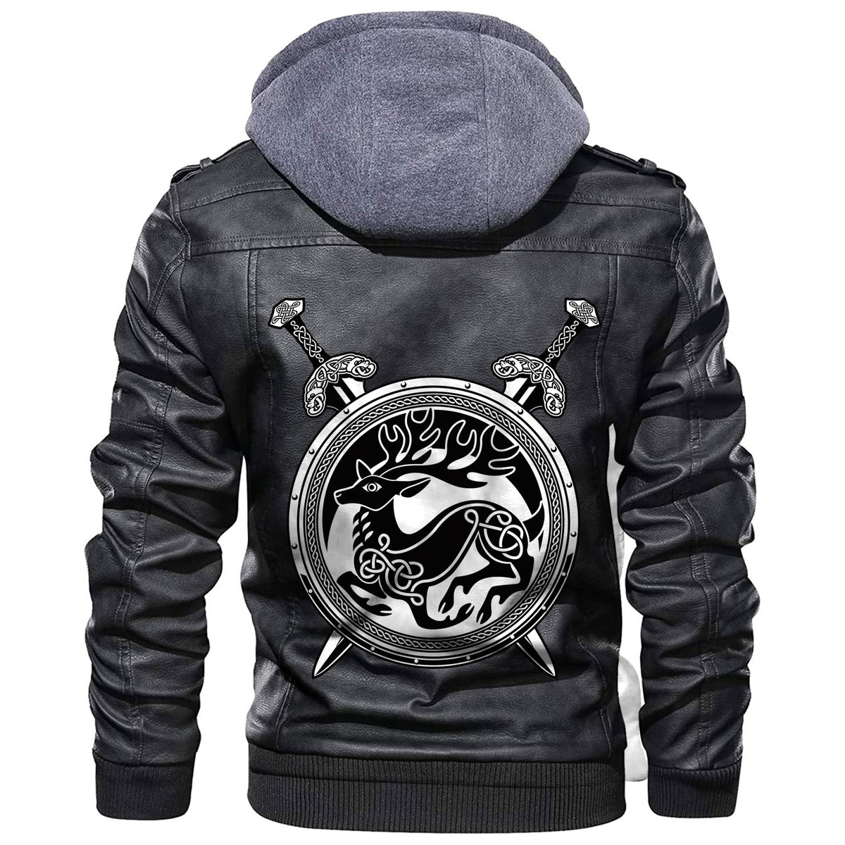 Viking Shield With Deer Crest and Crossing Swords Leather Jacket RLT12 - Wonder Print Shop