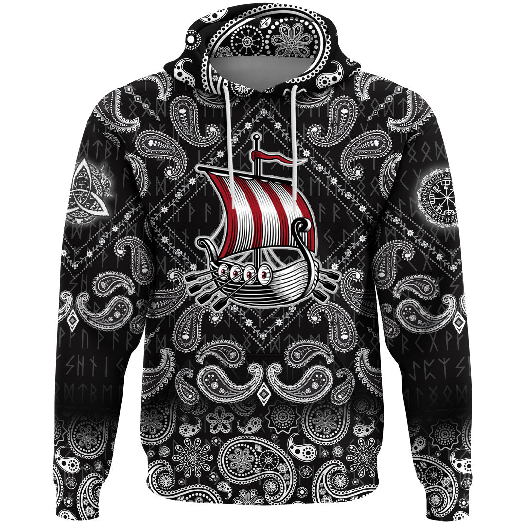 Viking Hoodie Ship Of Viking with Bandana Paisley Style RLT12 - Wonder Print Shop
