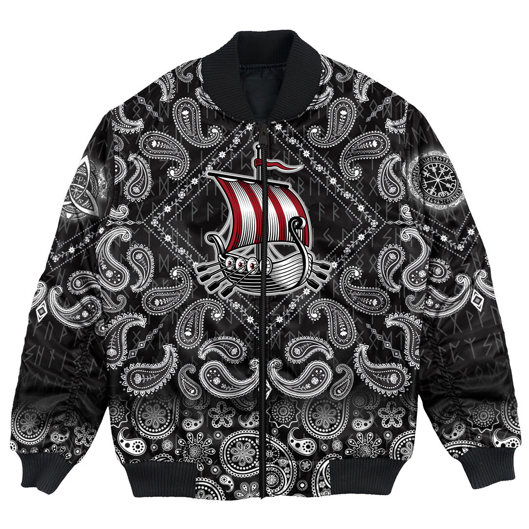Viking Bomber Jacket Ship Of Viking with Bandana Paisley Style RLT12 - Wonder Print Shop