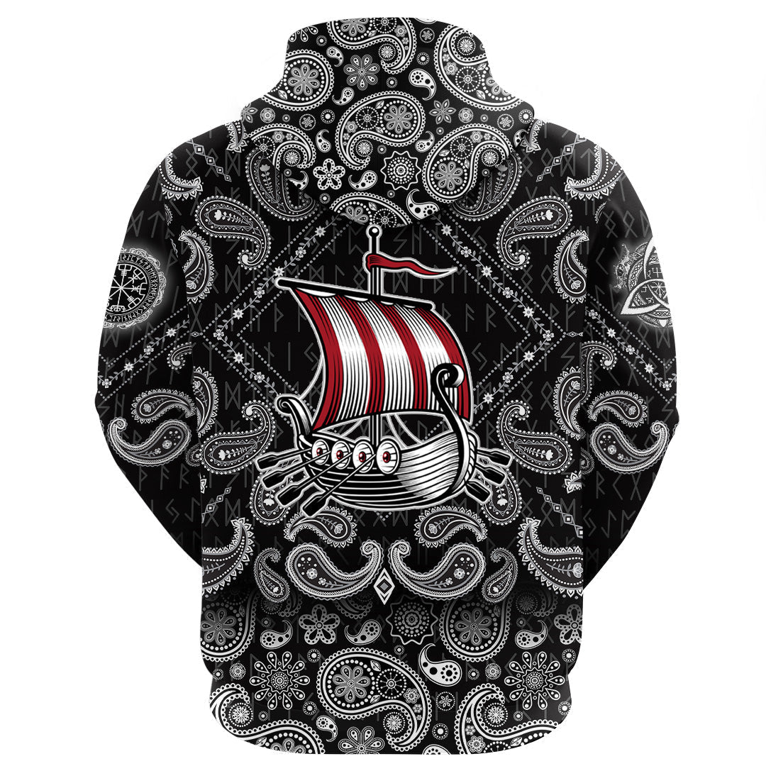 Viking Hoodie Ship Of Viking with Bandana Paisley Style RLT12 - Wonder Print Shop