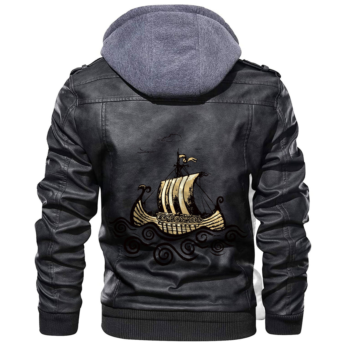 Viking Ship Drawing Leather Jacket RLT12 - Wonder Print Shop