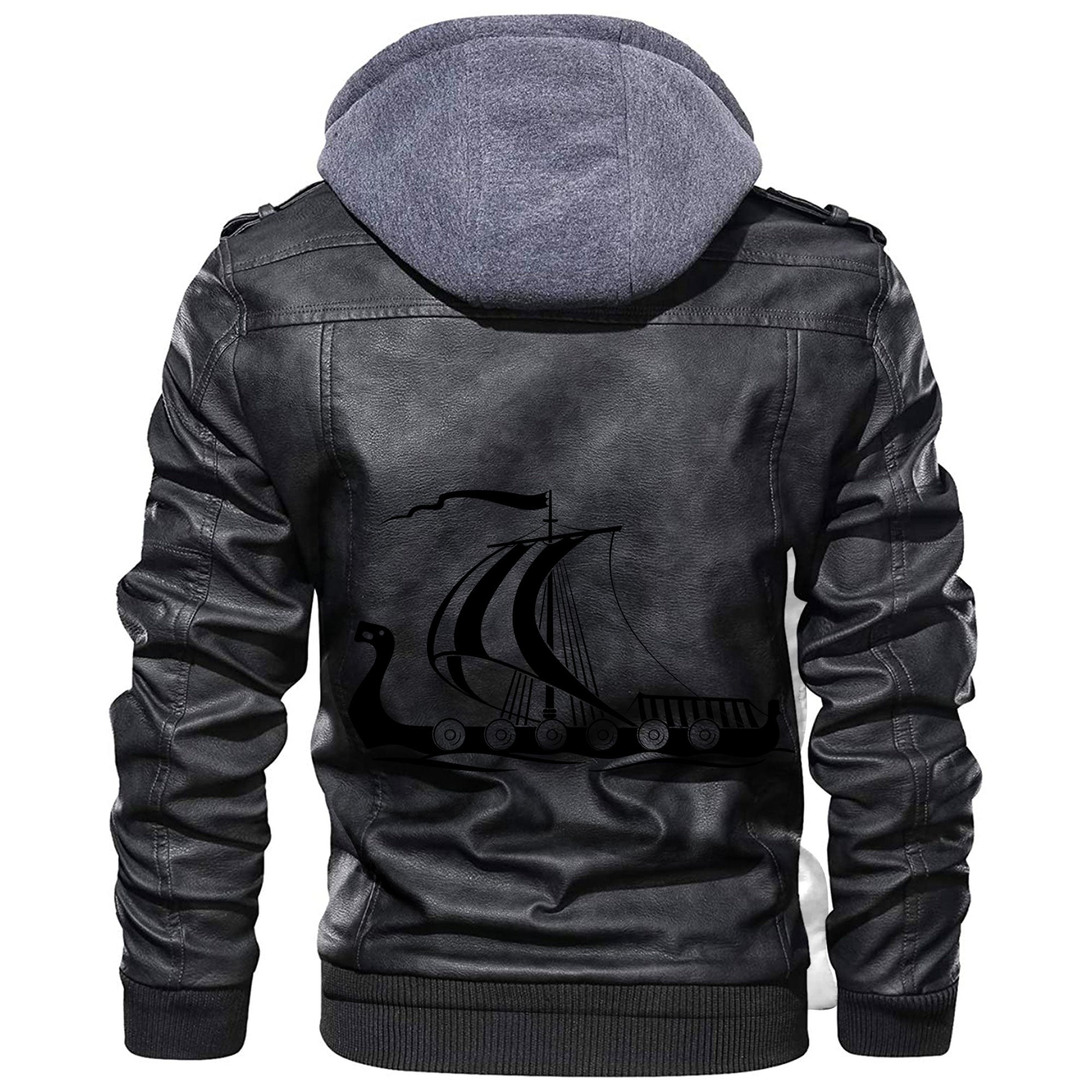 Viking Ship Drakkar Sailing In A Stormy Sea Leather Jacket RLT12 - Wonder Print Shop