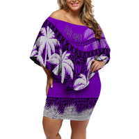 Fiji Day Off Shoulder Short Dress Flying Fijians Masi Kesa Style - Violet - Wonder Print Shop