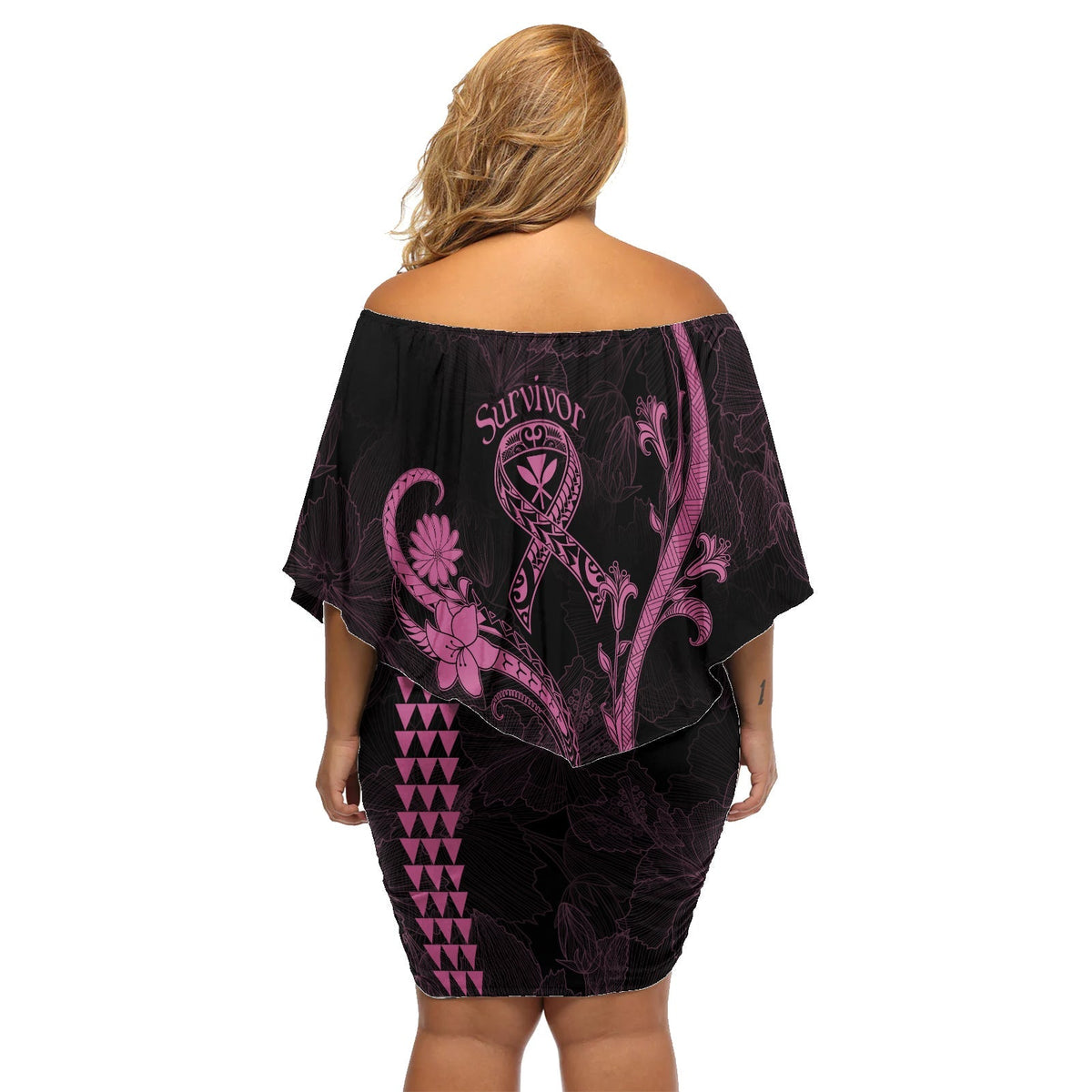 Hawaii Off Shoulder Short Dress Breast Cancer Survivor Mix Hibiscus - Wonder Print Shop