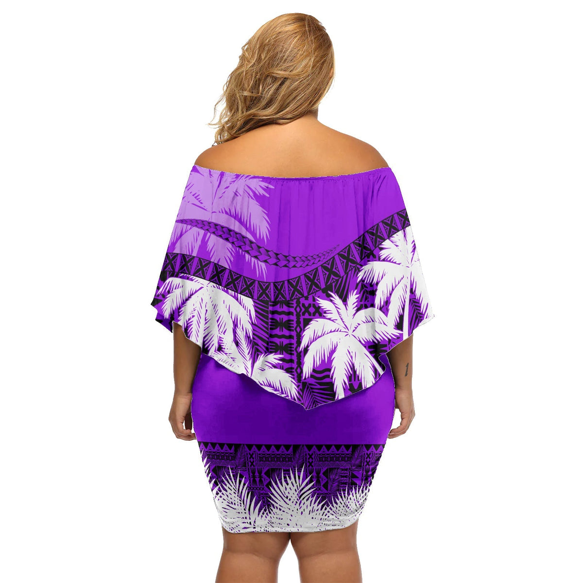 Fiji Day Off Shoulder Short Dress Flying Fijians Masi Kesa Style - Violet - Wonder Print Shop