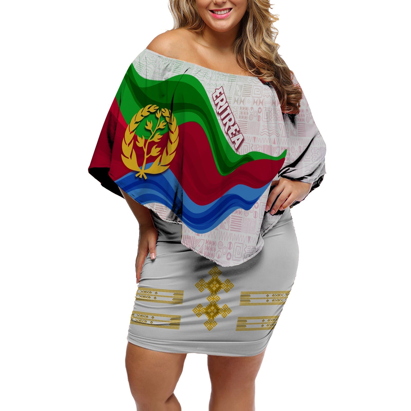 Eritrea Independence Day Off Shoulder Short Dress Ethnic African Pattern - White - Wonder Print Shop