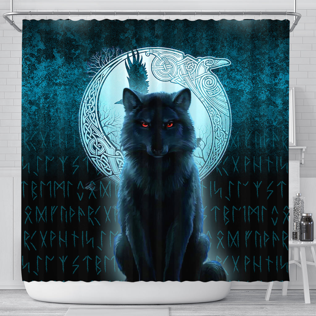viking-shower-curtain-fenrir-viking-wolf-cyan-version-shower-curtain