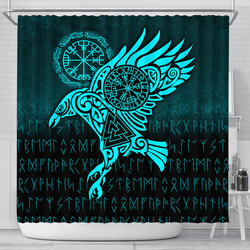 viking-shower-curtain-raven-vegvisir-tattoo-cyan-version-shower-curtain
