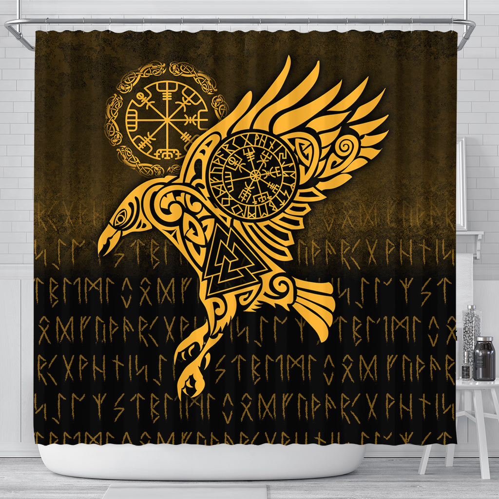 viking-shower-curtain-raven-vegvisir-tattoo-gold-version-shower-curtain