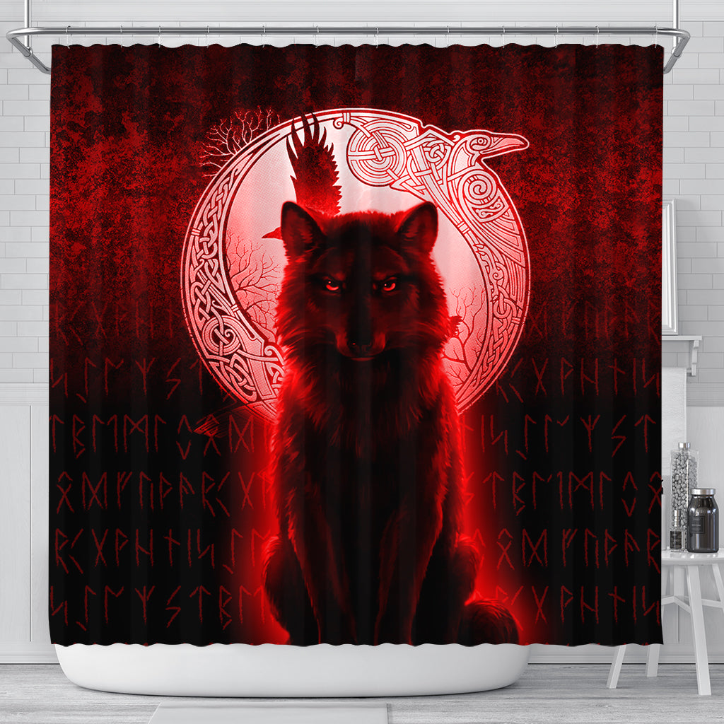 viking-shower-curtain-fenrir-viking-wolf-red-version-shower-curtain