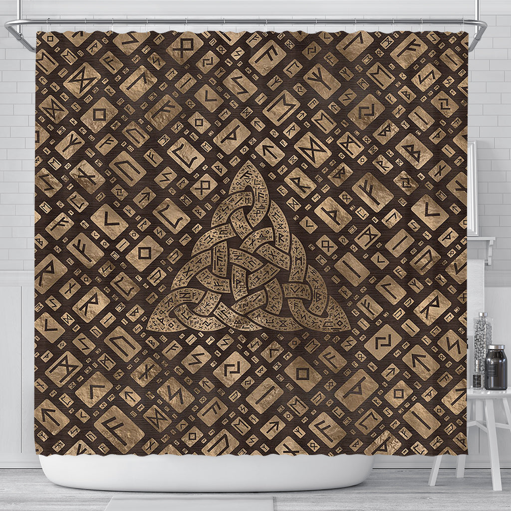 viking-shower-curtain-triquetra-and-runic-alphabet-wood-and-gold-shower-curtain