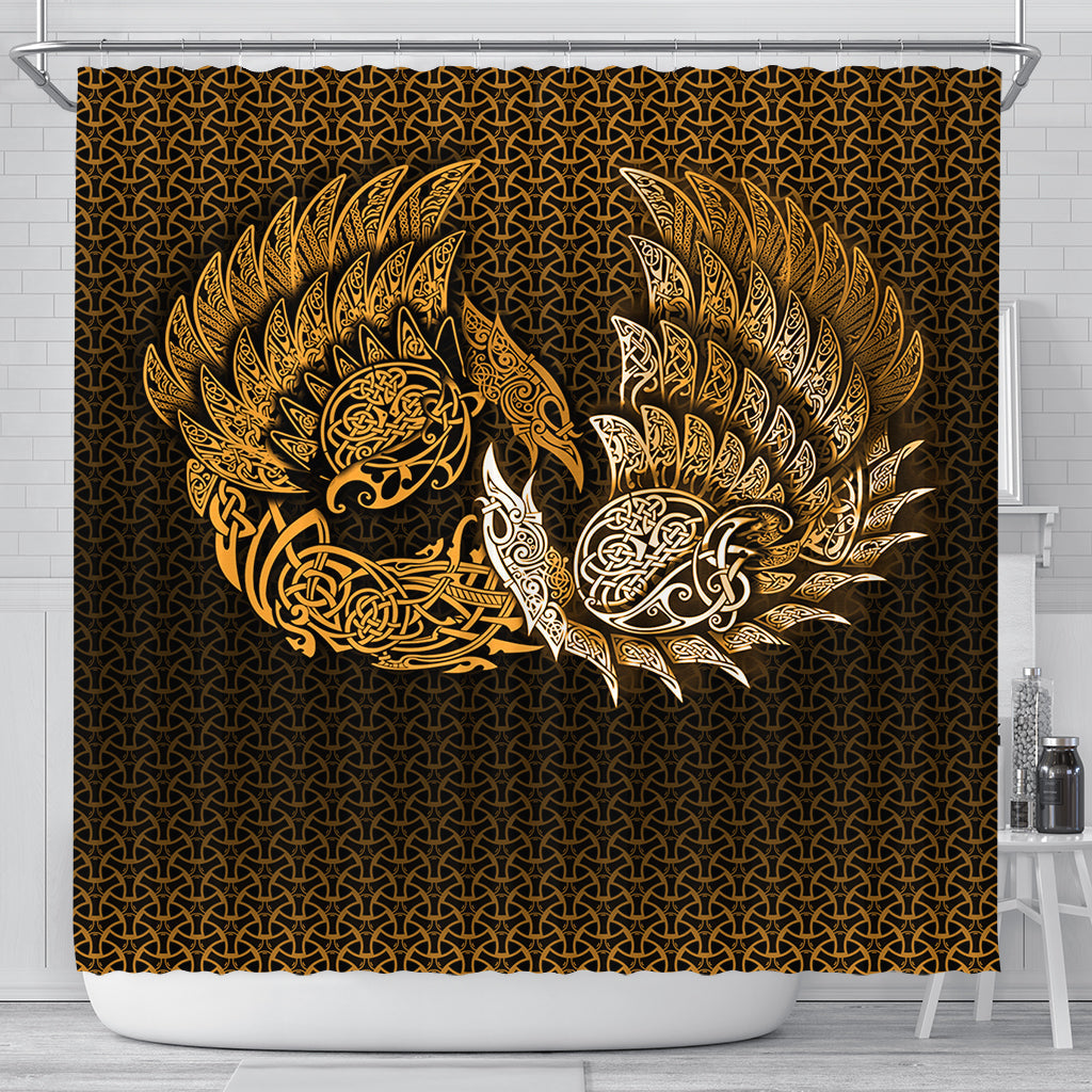 viking-shower-curtain-ragnarok-huginn-muninn-gold-version-shower-curtain