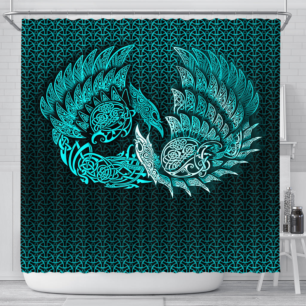 viking-shower-curtain-ragnarok-huginn-muninn-cyan-version-shower-curtain
