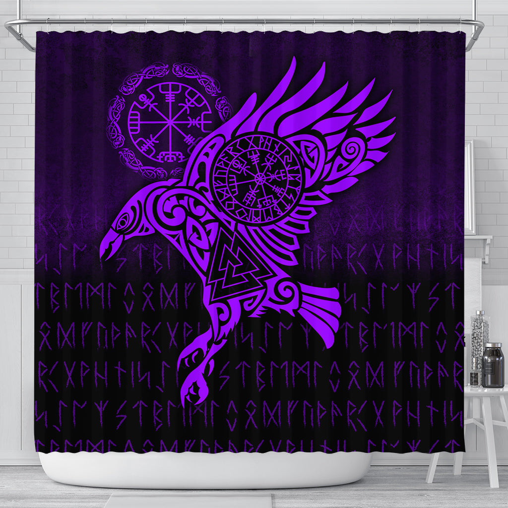 viking-shower-curtain-raven-vegvisir-tattoo-purple-version-shower-curtain